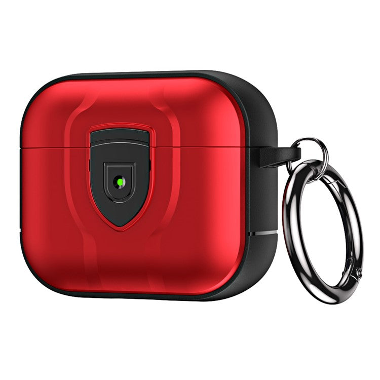 For Apple AirPods 3 Bluetooth Earphone Case Press Lock PC + TPU Drop-proof Earbuds Cover with Hanging Buckle - Red