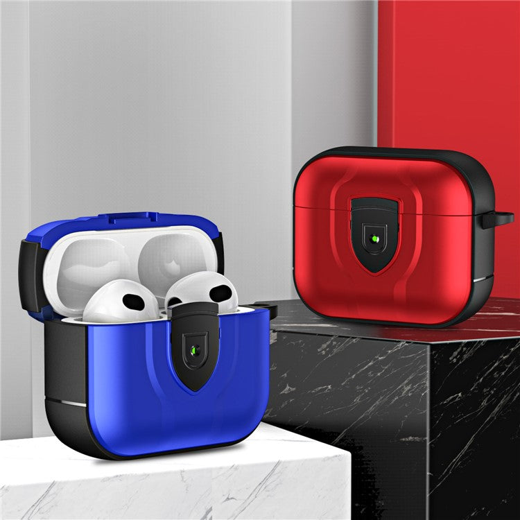 For Apple AirPods 3 Bluetooth Earphone Case Press Lock PC + TPU Drop-proof Earbuds Cover with Hanging Buckle - Red