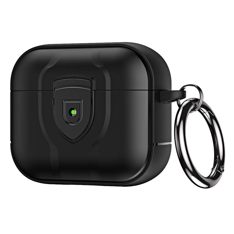 For Apple AirPods 3 Bluetooth Earphone Case Press Lock PC + TPU Drop-proof Earbuds Cover with Hanging Buckle - Black