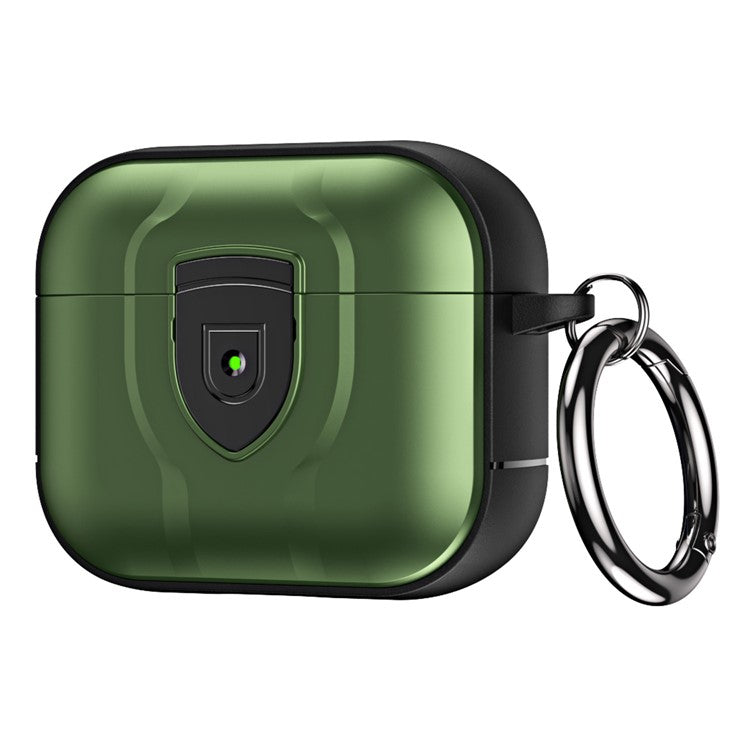 For Apple AirPods 3 Bluetooth Earphone Case Press Lock PC + TPU Drop-proof Earbuds Cover with Hanging Buckle - Green