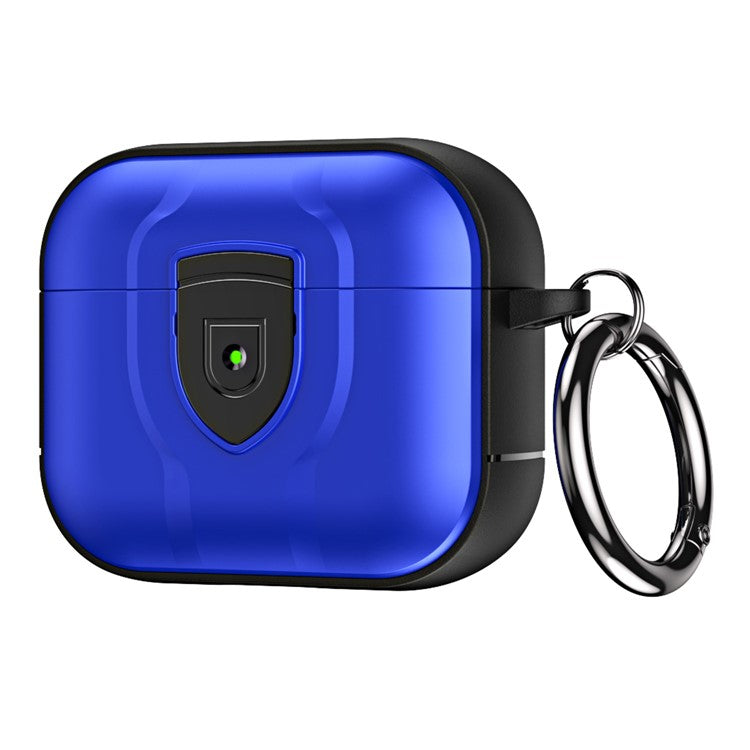 For Apple AirPods 3 Bluetooth Earphone Case Press Lock PC + TPU Drop-proof Earbuds Cover with Hanging Buckle - Blue