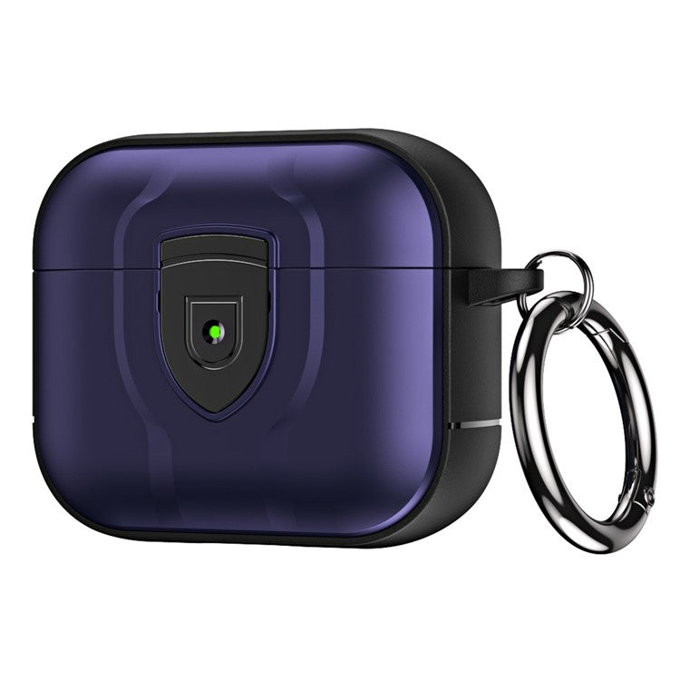 For Apple AirPods 3 Bluetooth Earphone Case Press Lock PC + TPU Drop-proof Earbuds Cover with Hanging Buckle - Purple