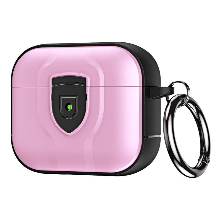 For Apple AirPods 3 Bluetooth Earphone Case Press Lock PC + TPU Drop-proof Earbuds Cover with Hanging Buckle - Pink