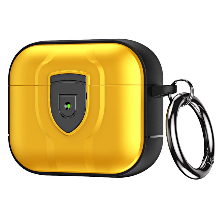 For Apple AirPods 3 Bluetooth Earphone Case Press Lock PC + TPU Drop-proof Earbuds Cover with Hanging Buckle - Yellow