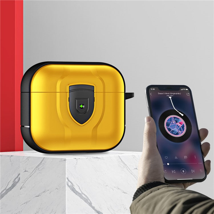 For Apple AirPods 3 Bluetooth Earphone Case Press Lock PC + TPU Drop-proof Earbuds Cover with Hanging Buckle - Yellow