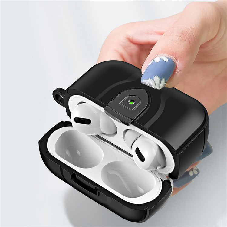 For Apple AirPods Pro 2 PC + TPU Shockproof Earphone Case Press Lock Protective Earbud Cover with Hanging Buckle - Black