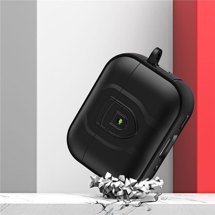 For Apple AirPods Pro 2 PC + TPU Shockproof Earphone Case Press Lock Protective Earbud Cover with Hanging Buckle - Black