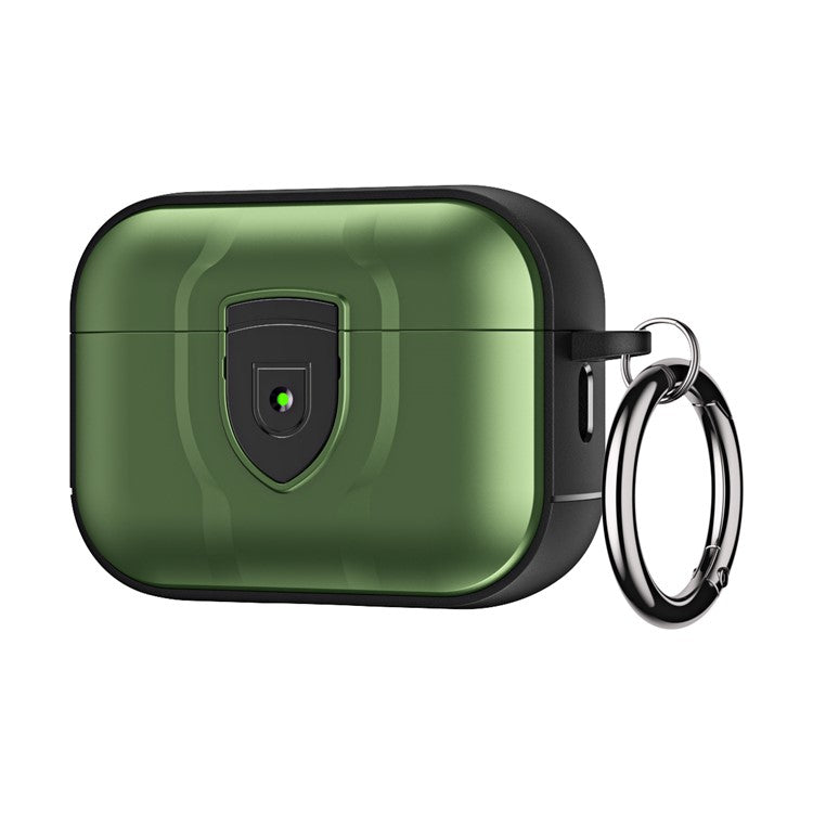 For Apple AirPods Pro 2 PC + TPU Shockproof Earphone Case Press Lock Protective Earbud Cover with Hanging Buckle - Green