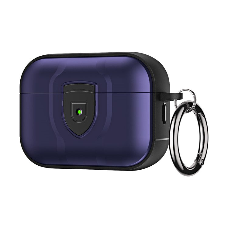 For Apple AirPods Pro 2 PC + TPU Shockproof Earphone Case Press Lock Protective Earbud Cover with Hanging Buckle - Purple