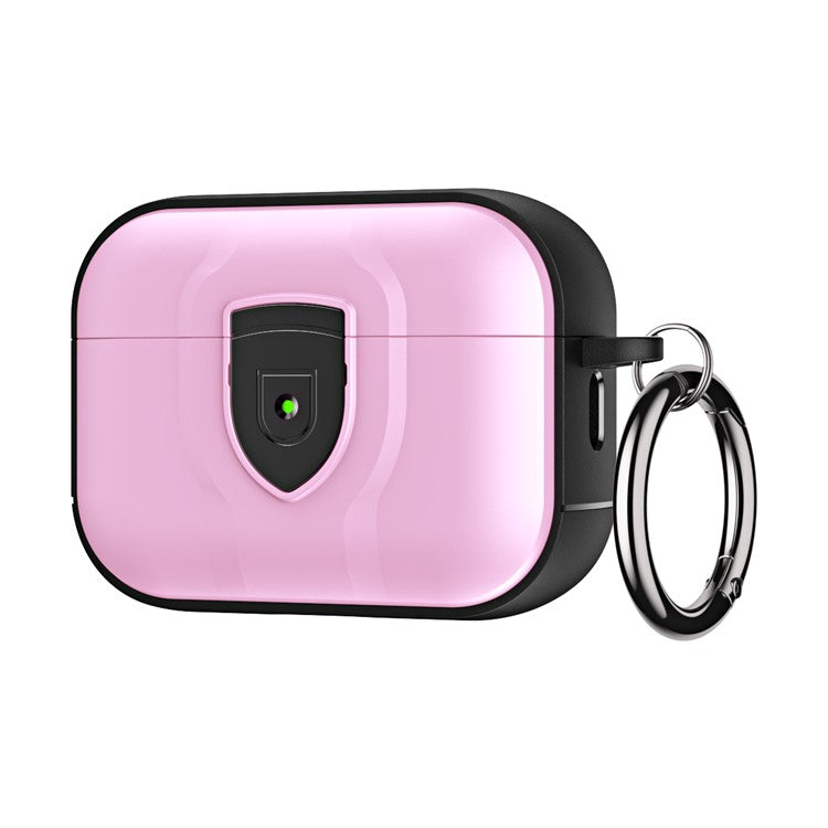 For Apple AirPods Pro 2 PC + TPU Shockproof Earphone Case Press Lock Protective Earbud Cover with Hanging Buckle - Pink