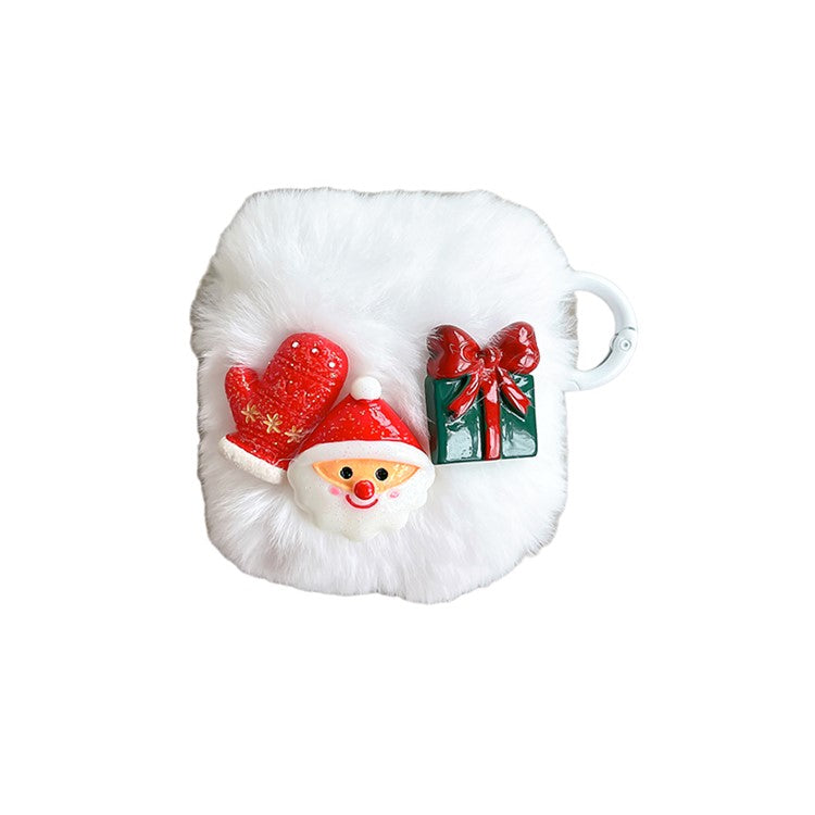 Earphone Case For Apple AirPods with Charging Case (2016)  /  (2019)  /  AirPods with Wireless Charging Case (2019), Christmas Snowman Palm Gift Fluff Earbud Cover with Ring Buckle