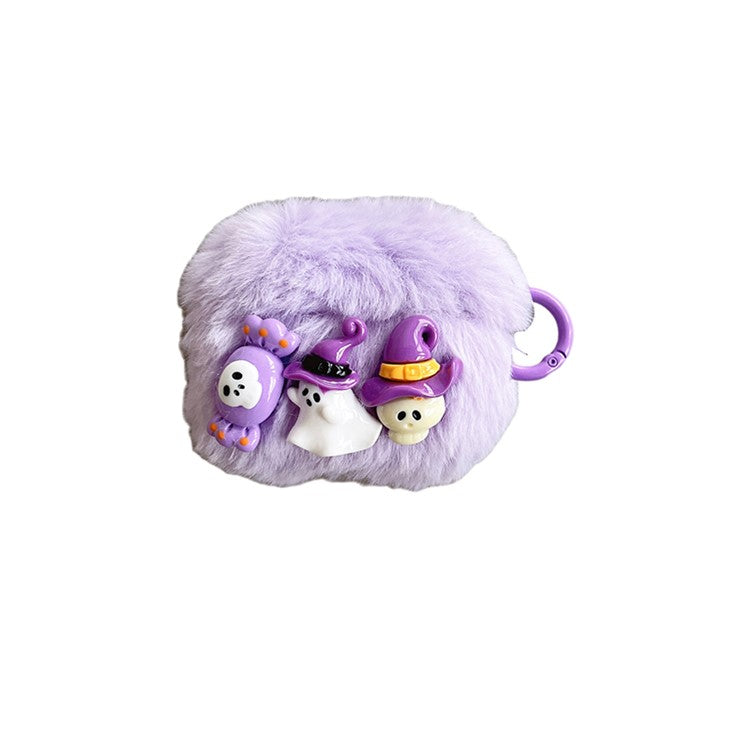 Soft Fluff Earbud Cover For Apple AirPods 3, Anti-fall TPU Little Ghost Skull Earphone Case with Ring Buckle - Purple