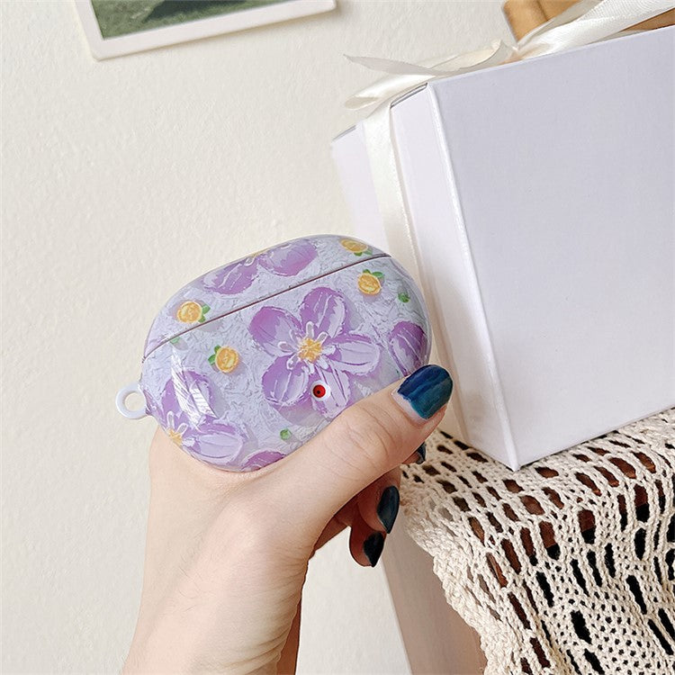 Shockproof Case for Beats Studio Buds Charging Case Glossy PC Cover Bluetooth Headset Anti-Fall TWS Earbuds Protector - Purple Flower