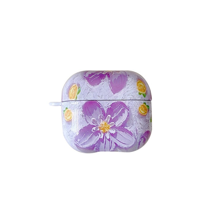 For Lenovo Thinkplus LP40 Hard PC Protective Case Stylish Glossy Bluetooth Earphone Anti-scratch Anti-drop Cover - Purple Flower