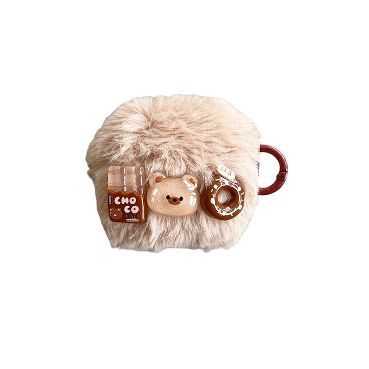 For Apple AirPods 3 Fluff + TPU Cover Cartoon Bear / Doughnut / Chocolate Bluetooth Earphone Protective Case with Hook