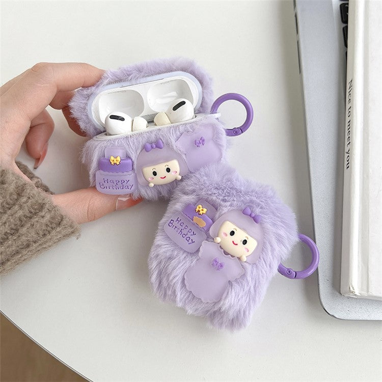 For Apple AirPods with Charging Case (2016)  /  (2019)  /  AirPods with Wireless Charging Case (2019) Anti-drop Bluetooth Earphone Case with Hook, Cartoon Girl / Birthday Cake Fluff + TPU Protective Cover