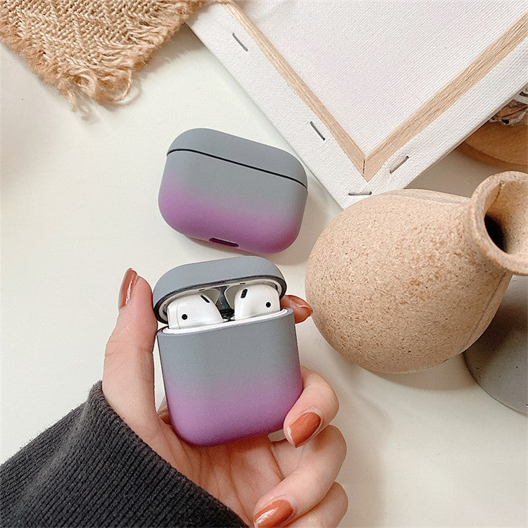 For Apple AirPods with Charging Case (2016) / (2019)  /  AirPods with Wireless Charging Case (2019) Gradient Frosted PC Hard Case Protective Cover (without Buckle) - Grey / Purple