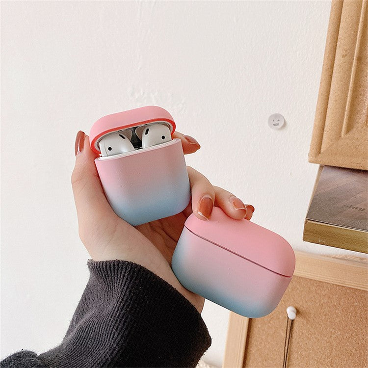 For Apple AirPods with Charging Case (2016) / (2019)  /  AirPods with Wireless Charging Case (2019) Gradient Frosted PC Hard Case Protective Cover (without Buckle) - Pink / Blue