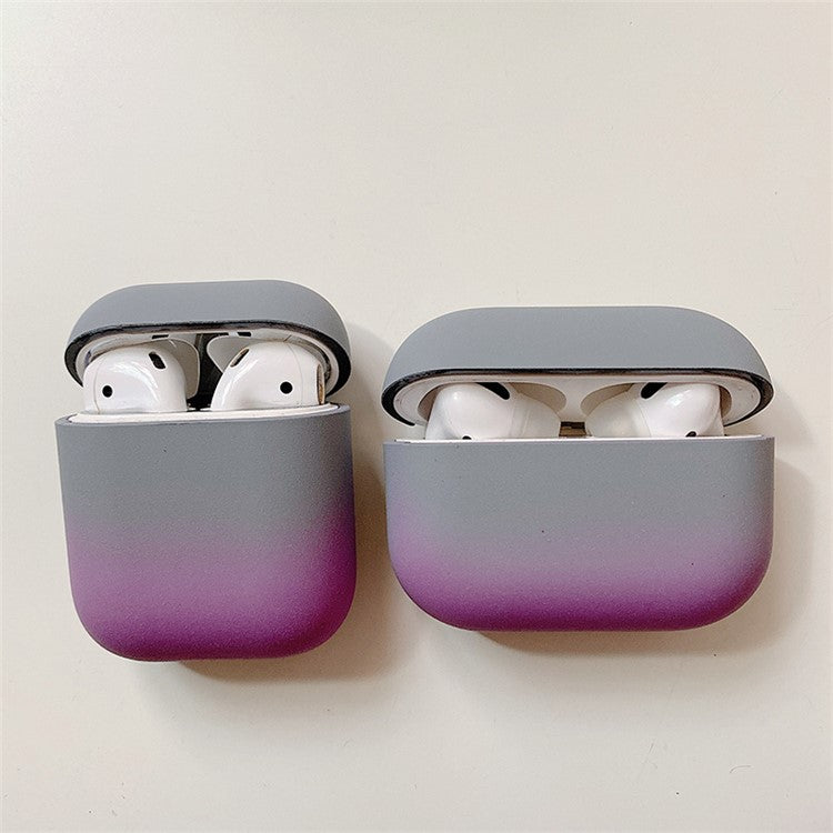 For Apple AirPods Pro Gradient Frosted Bluetooth Earphone Protective Cover PC Hard Case (without Buckle) - Grey / Purple