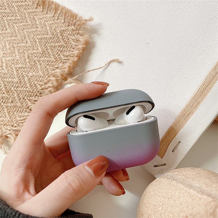 For Apple AirPods Pro Gradient Frosted Bluetooth Earphone Protective Cover PC Hard Case (without Buckle) - Grey / Purple