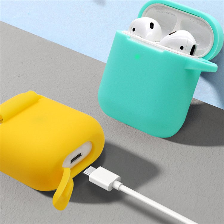 Silicone Case for Apple AirPods with Charging Case (2016)  /  (2019)  /  AirPods with Wireless Charging Case (2019), 2.5mm Thicken Protective Cover with D Ring Buckle - Yellow