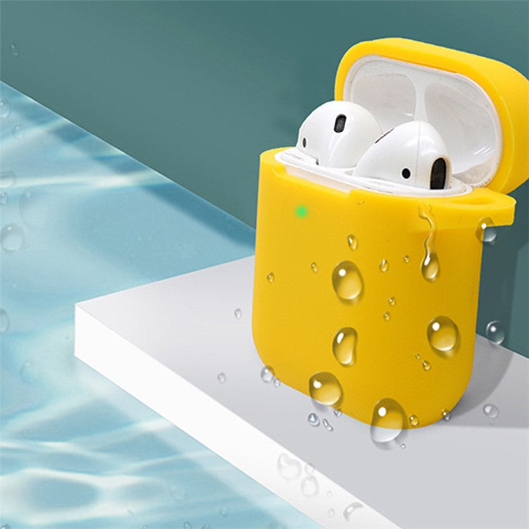 Silicone Case for Apple AirPods with Charging Case (2016)  /  (2019)  /  AirPods with Wireless Charging Case (2019), 2.5mm Thicken Protective Cover with D Ring Buckle - Yellow