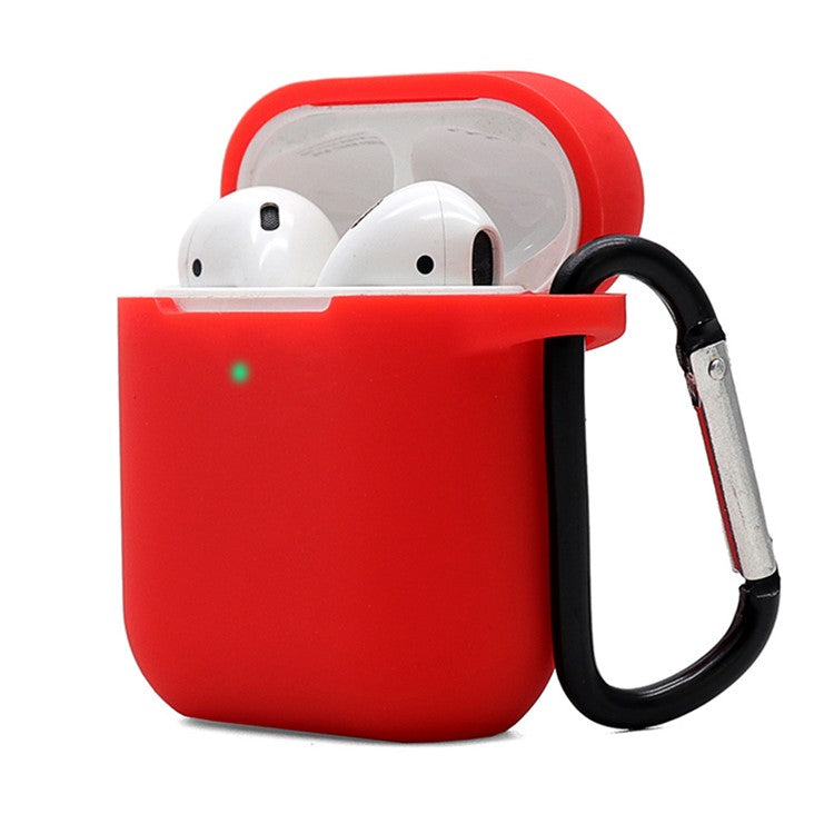 Silicone Case for Apple AirPods with Charging Case (2016)  /  (2019)  /  AirPods with Wireless Charging Case (2019), 2.5mm Thicken Protective Cover with D Ring Buckle - Red