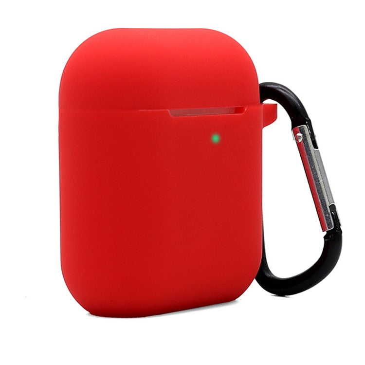 Silicone Case for Apple AirPods with Charging Case (2016)  /  (2019)  /  AirPods with Wireless Charging Case (2019), 2.5mm Thicken Protective Cover with D Ring Buckle - Red