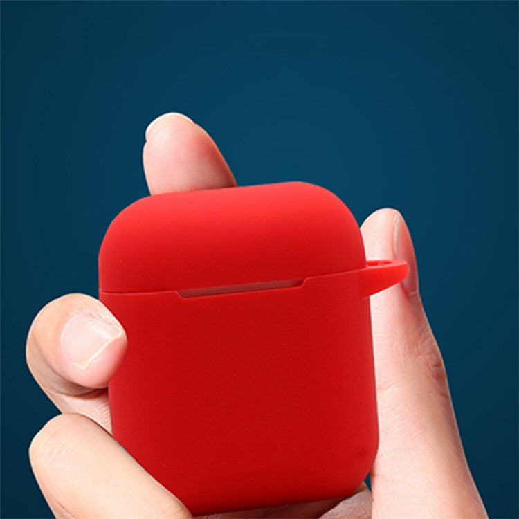 Silicone Case for Apple AirPods with Charging Case (2016)  /  (2019)  /  AirPods with Wireless Charging Case (2019), 2.5mm Thicken Protective Cover with D Ring Buckle - Red