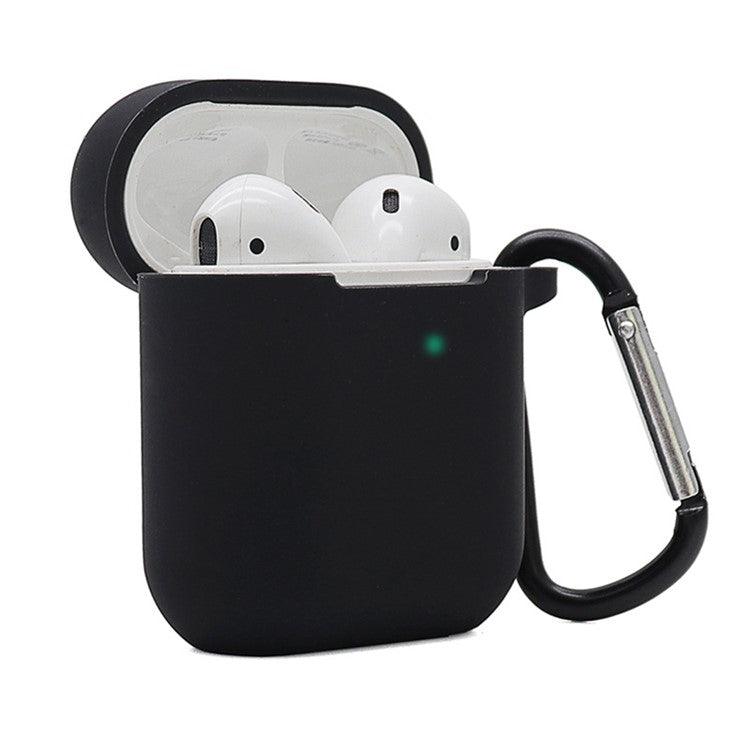 Silicone Case for Apple AirPods with Charging Case (2016)  /  (2019)  /  AirPods with Wireless Charging Case (2019), 2.5mm Thicken Protective Cover with D Ring Buckle - Black