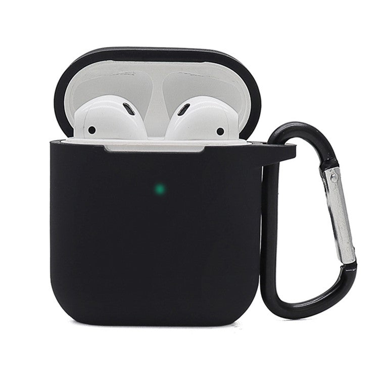 Silicone Case for Apple AirPods with Charging Case (2016)  /  (2019)  /  AirPods with Wireless Charging Case (2019), 2.5mm Thicken Protective Cover with D Ring Buckle - Black