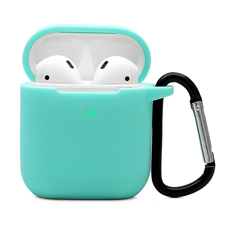 Silicone Case for Apple AirPods with Charging Case (2016)  /  (2019)  /  AirPods with Wireless Charging Case (2019), 2.5mm Thicken Protective Cover with D Ring Buckle - Mint Green