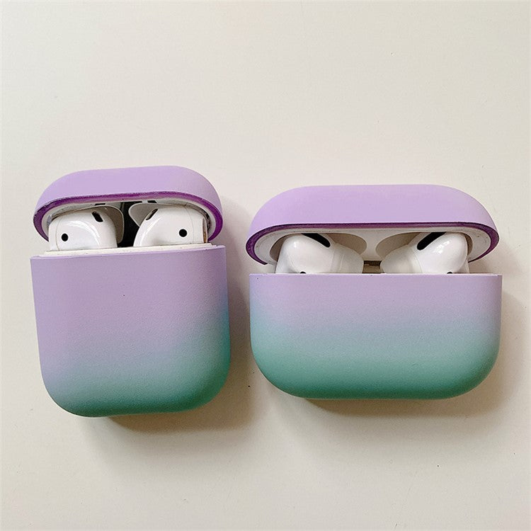 PC Hard Case for AirPods Pro 2 Gradient Frosted Bluetooth Earphone Protective Cover (without Buckle) - Purple / Green