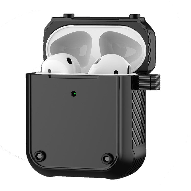 For Apple AirPods with Charging Case (2016) / (2019) / AirPods with Wireless Charging Case (2019) Dual-color PC+TPU Earphone Case Anti-drop Cover with Carabiner - Blue