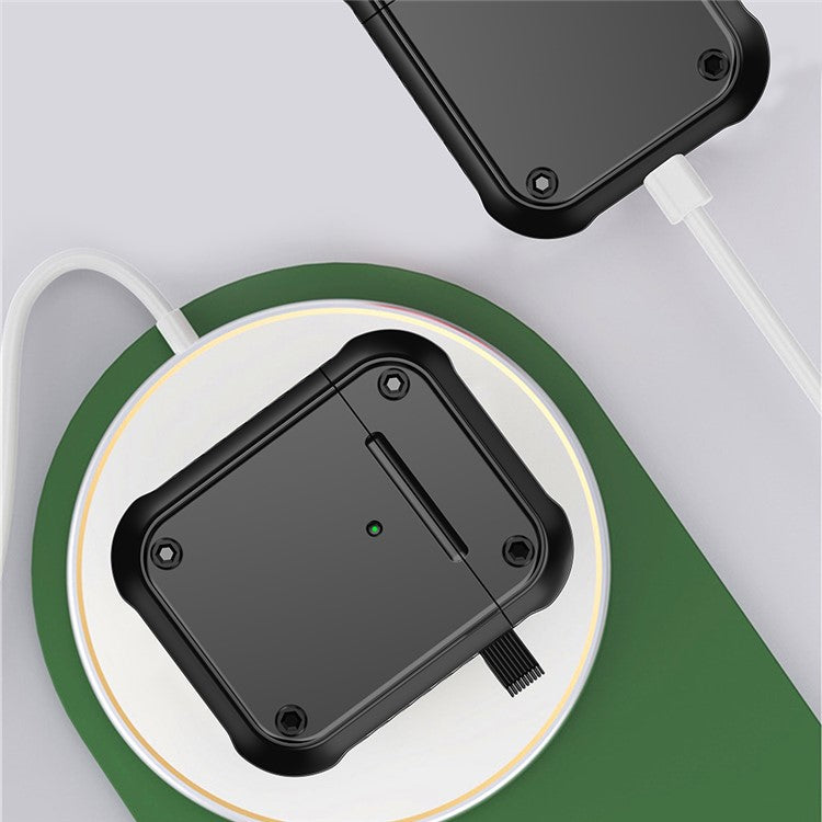 For Apple AirPods with Charging Case (2016) / (2019) / AirPods with Wireless Charging Case (2019) Dual-color PC+TPU Earphone Case Anti-drop Cover with Carabiner - Blue