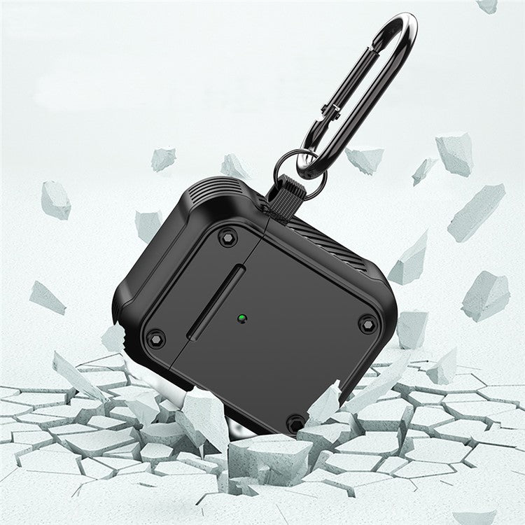 For Apple AirPods with Charging Case (2016) / (2019) / AirPods with Wireless Charging Case (2019) Dual-color PC+TPU Earphone Case Anti-drop Cover with Carabiner - Blue