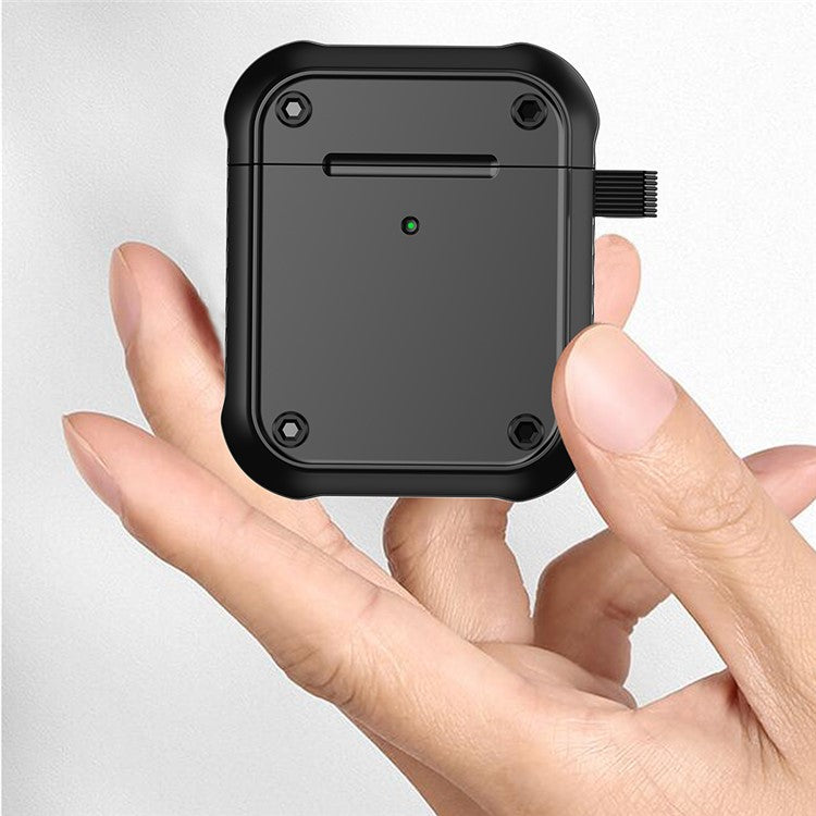 For Apple AirPods with Charging Case (2016) / (2019) / AirPods with Wireless Charging Case (2019) Dual-color PC+TPU Earphone Case Anti-drop Cover with Carabiner - Blue