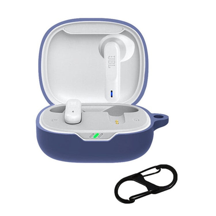 For JBL WAVE FLEX Protective Case Wireless Bluetooth Headset Silicone Cover with Anti-Loss Hanging Buckle - Dark Blue