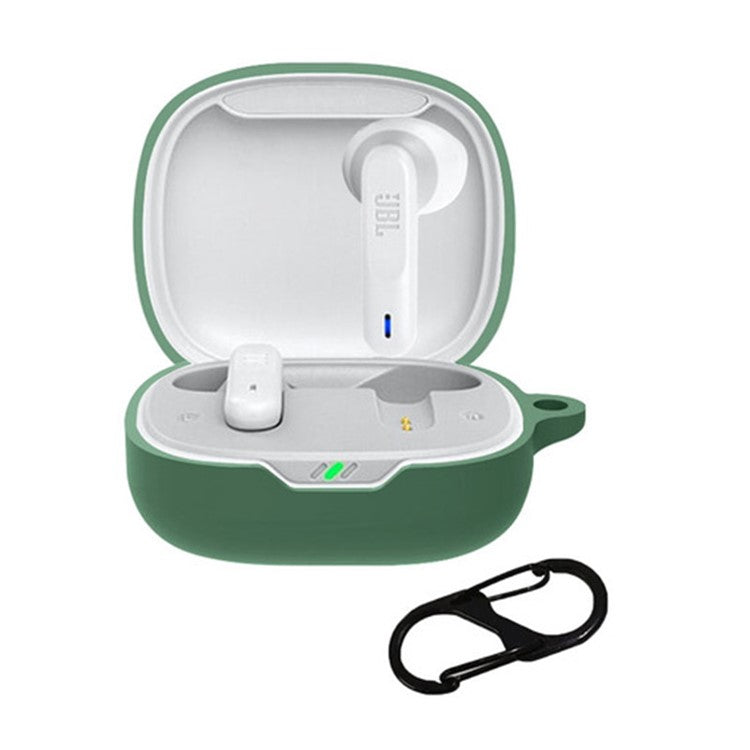 For JBL WAVE FLEX Protective Case Wireless Bluetooth Headset Silicone Cover with Anti-Loss Hanging Buckle - Blackish Green