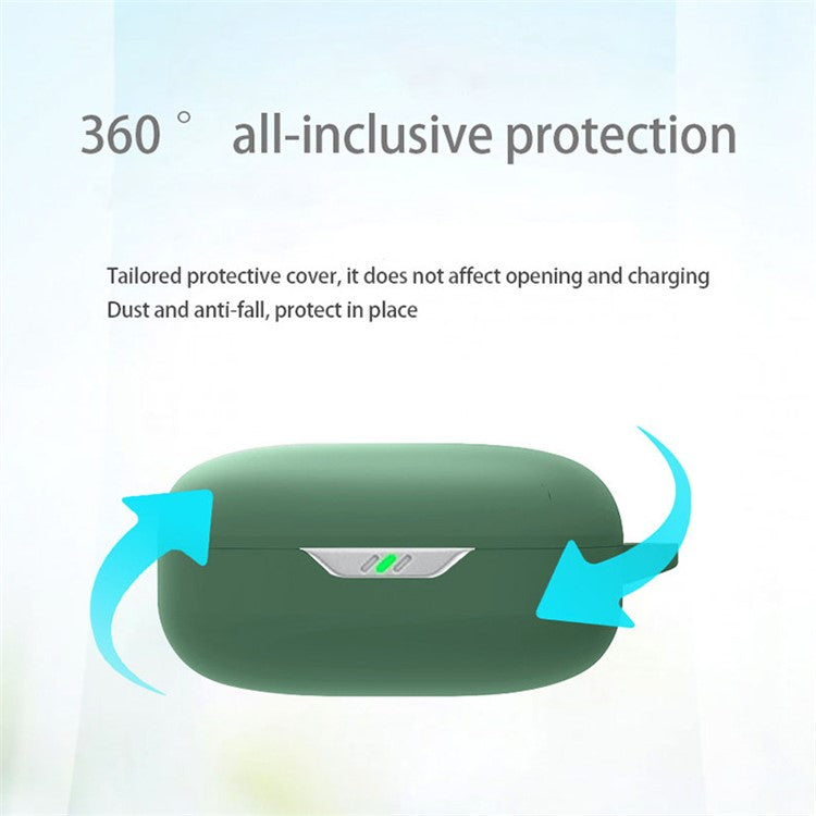 For JBL WAVE FLEX Protective Case Wireless Bluetooth Headset Silicone Cover with Anti-Loss Hanging Buckle - Blackish Green