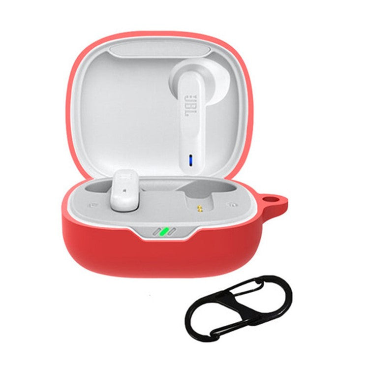 For JBL WAVE FLEX Protective Case Wireless Bluetooth Headset Silicone Cover with Anti-Loss Hanging Buckle - Red