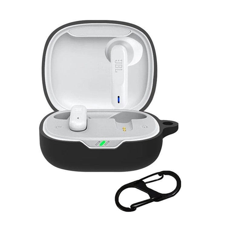 For JBL WAVE FLEX Protective Case Wireless Bluetooth Headset Silicone Cover with Anti-Loss Hanging Buckle - Black