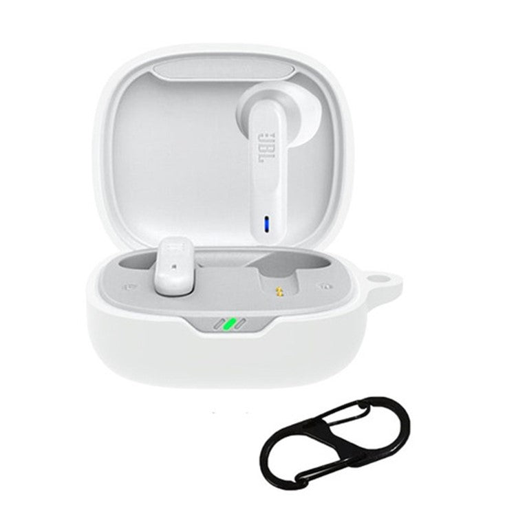 For JBL WAVE FLEX Protective Case Wireless Bluetooth Headset Silicone Cover with Anti-Loss Hanging Buckle - White