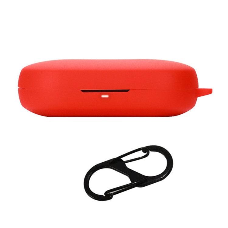 For Haylou PurFree Buds Wireless Bluetooth Earphone Silicone Protective Case Drop-proof Cover with Anti-lost Buckle - Red