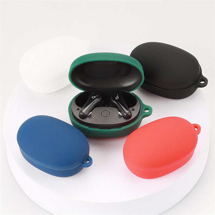 For Soundcore Life NOTE E Bluetooth Earphone Soft Silicone Protective Case Anti-scratch Cover with Anti-lost Buckle - Blackish Green