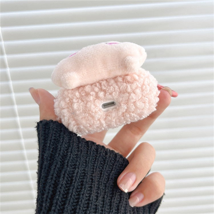 For Apple AirPods with Charging Case (2016) / (2019) / AirPods with Wireless Charging Case (2019) Fluff TPU Earphone Case Cute Piggy Earbud Protective Cover with Ring Buckle