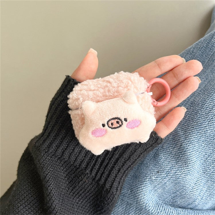 For Apple AirPods 3 Cute Piggy Fluff TPU Earphone Case Earbud Charging Box Shockproof Cover with Ring Buckle