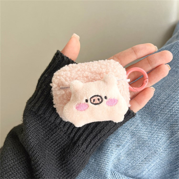 For Apple AirPods Pro Cute Piggy Soft Fluff TPU Earphone Case Bluetooth Earbud Anti-drop Cover with Ring Buckle