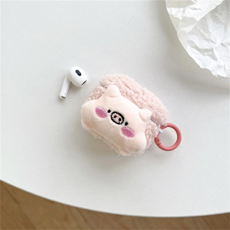 For Apple AirPods Pro Cute Piggy Soft Fluff TPU Earphone Case Bluetooth Earbud Anti-drop Cover with Ring Buckle