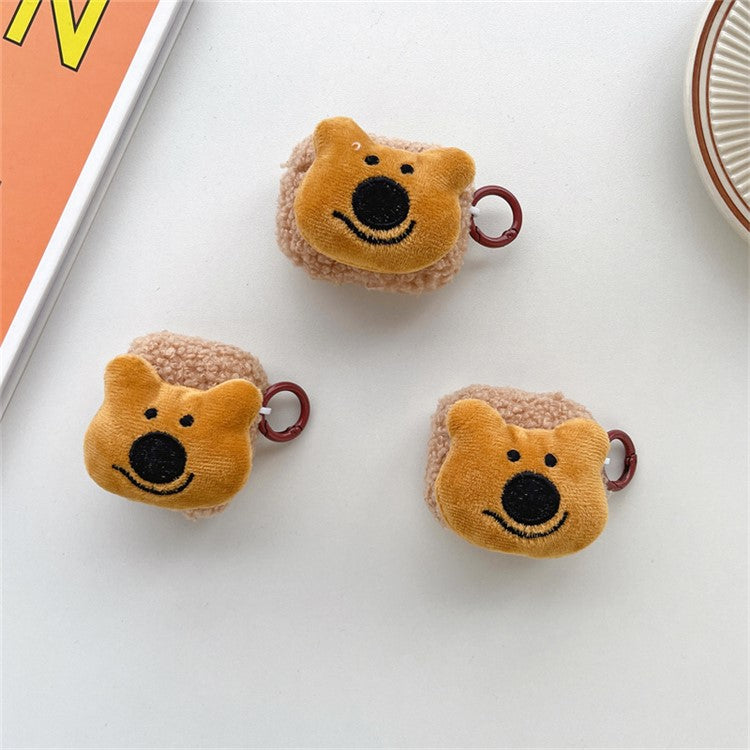 For Apple AirPods with Charging Case (2016) / (2019) / AirPods with Wireless Charging Case (2019) Cute Bear Fluff TPU Earphone Case Protective Earbud Cover with Ring Buckle